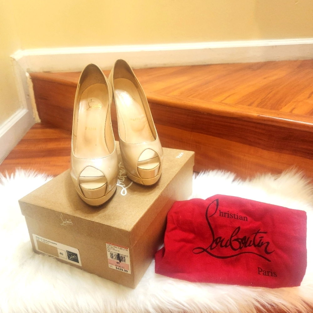 Christian Louboutin Women's Cream Peep-Toe Heels